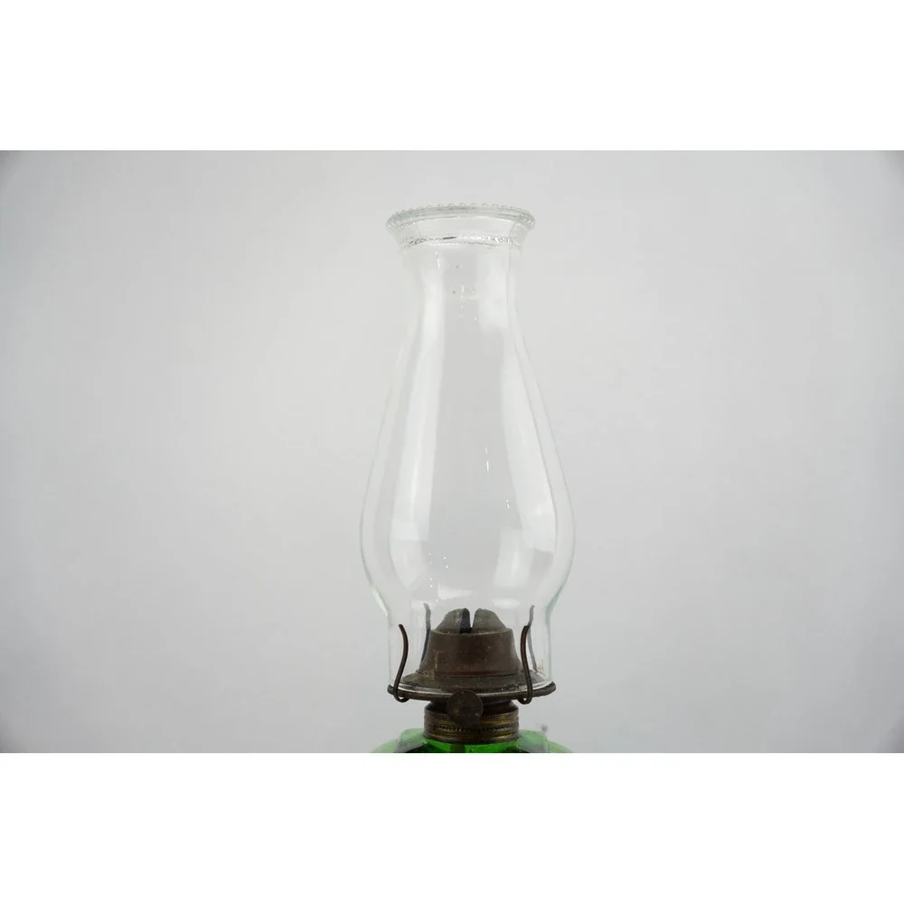 P&A‎ MFG Waterbury CONN Vintage Green Glass Oil Hurricane Kerosene Lamp Embossed